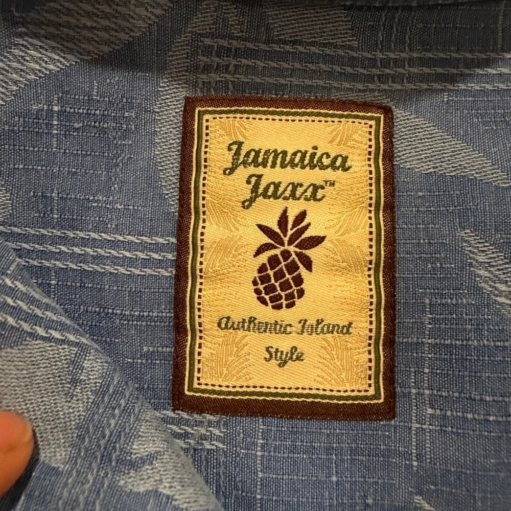Jamaica Jaxx Mens XL Blue 100% Silk Jacquard Tropical Floral Camp Aloha Shirt